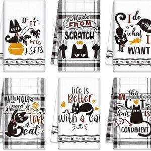 6 Pcs Black Cat Theme Kitchen Towels Funny Dish Towel